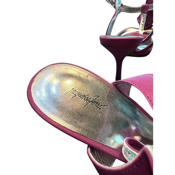 Jacqueline Ferrar Womens Burgundy Satin Strappy Heeled Sandals Size 8 - Picture 4 of 10